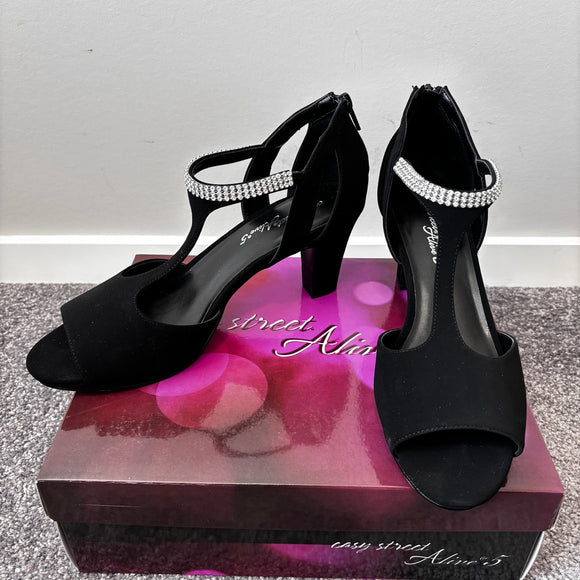 Easy Street Women's 11W Black Strappy Rhinestone Flash Heeled Dress Shoes NIB