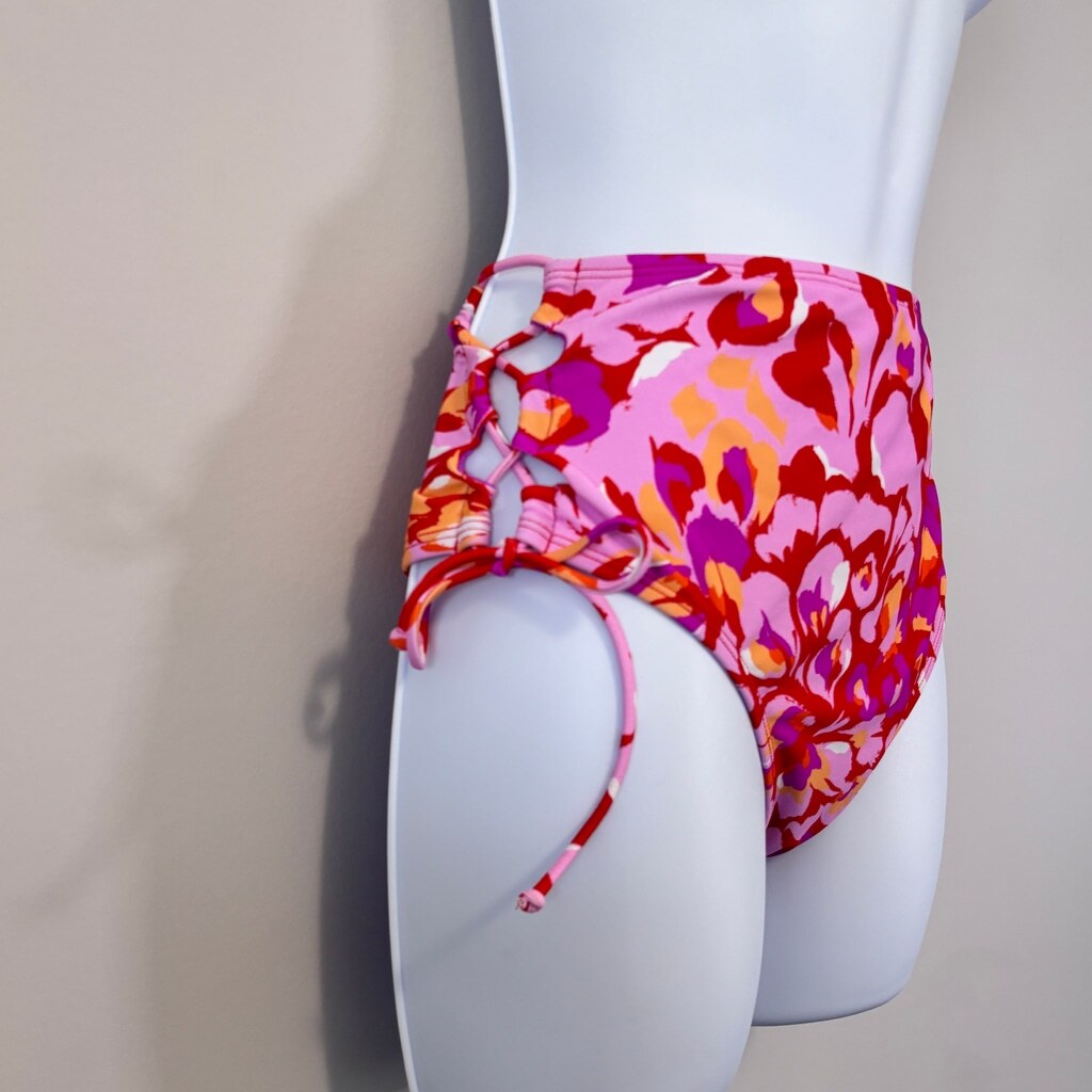 Salt + Cove Women's Red & Pink High-Waist Bikini Bottom / Swimwear NWT