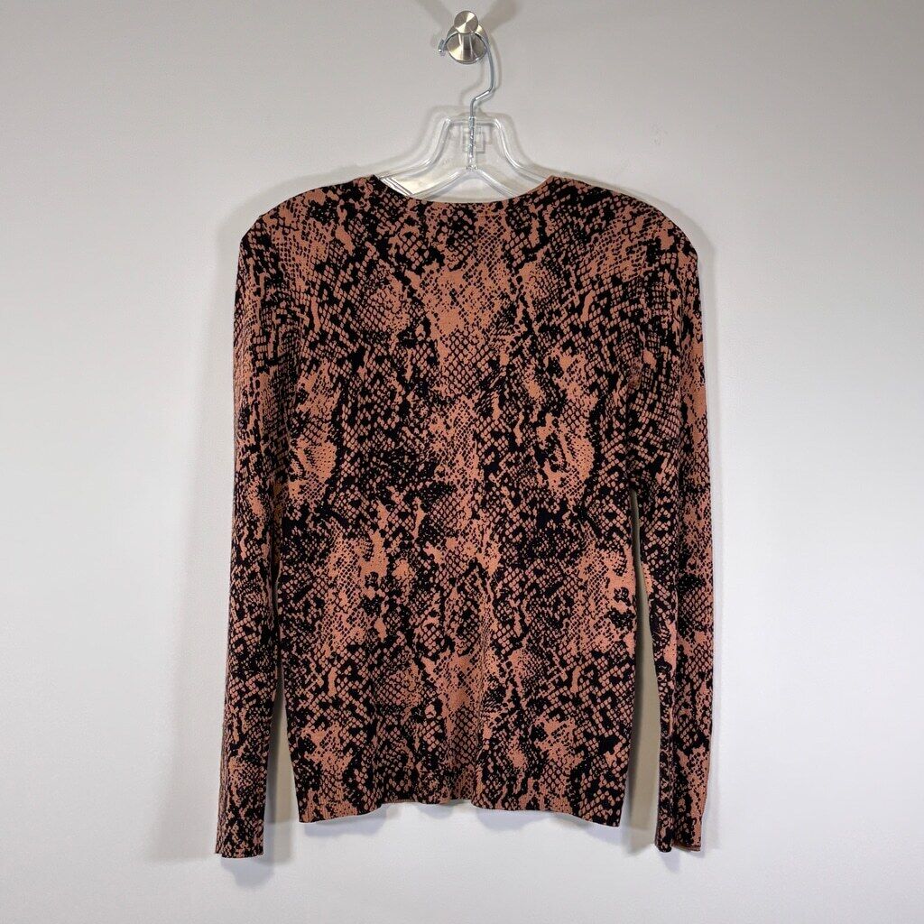 JM Collection Small Petite Brown & Black Python Print Buttoned-Cuff Sweater NWT