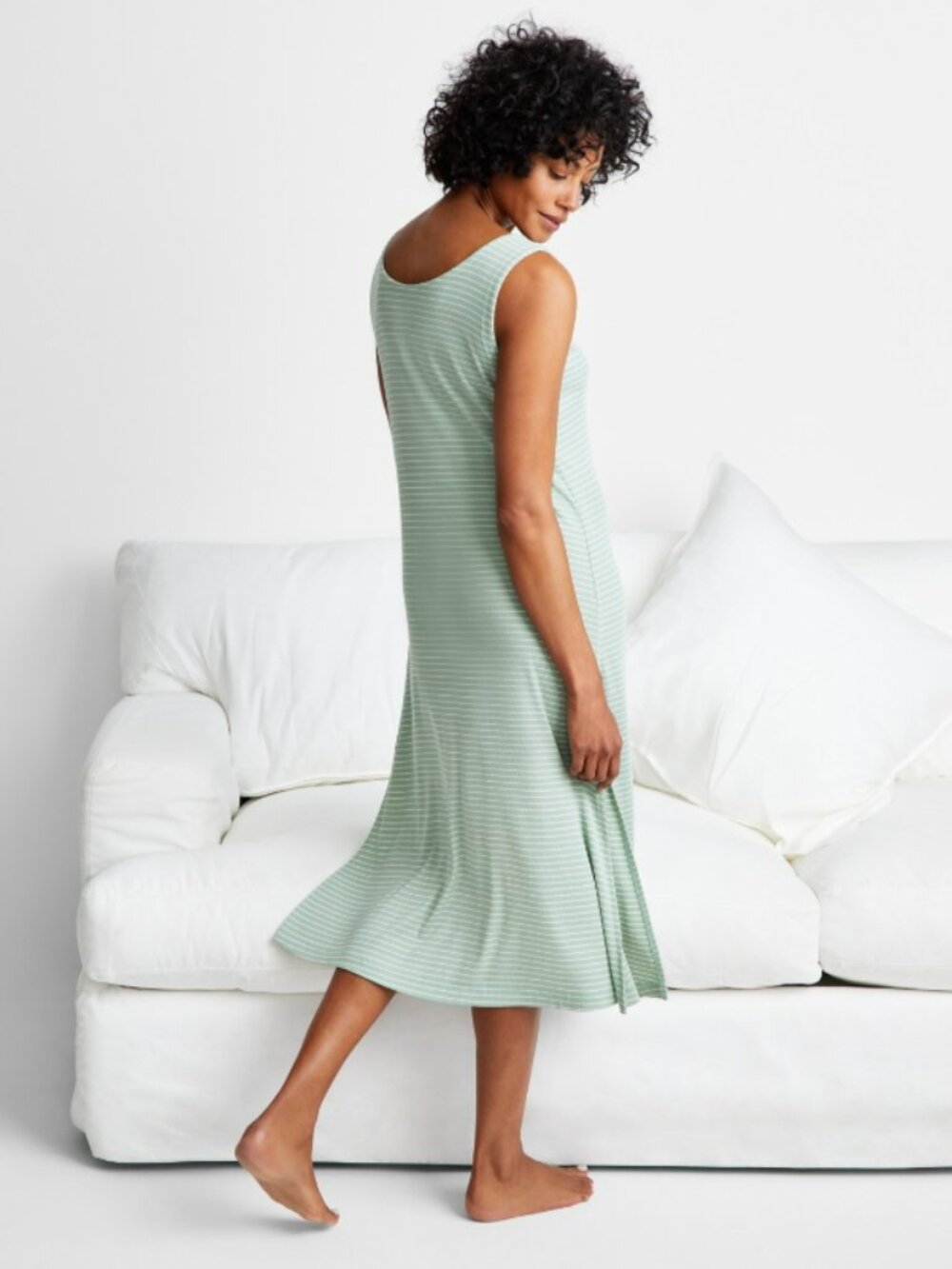 State of Day Women's Medium Green Ribbed Modal Blend Tank Nightgown NWT