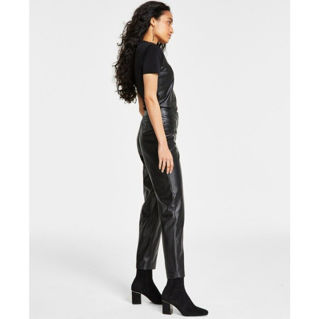 DKNY Women's Size 10 Black Faux-Leather Front-Seam Skinny Pants NWT