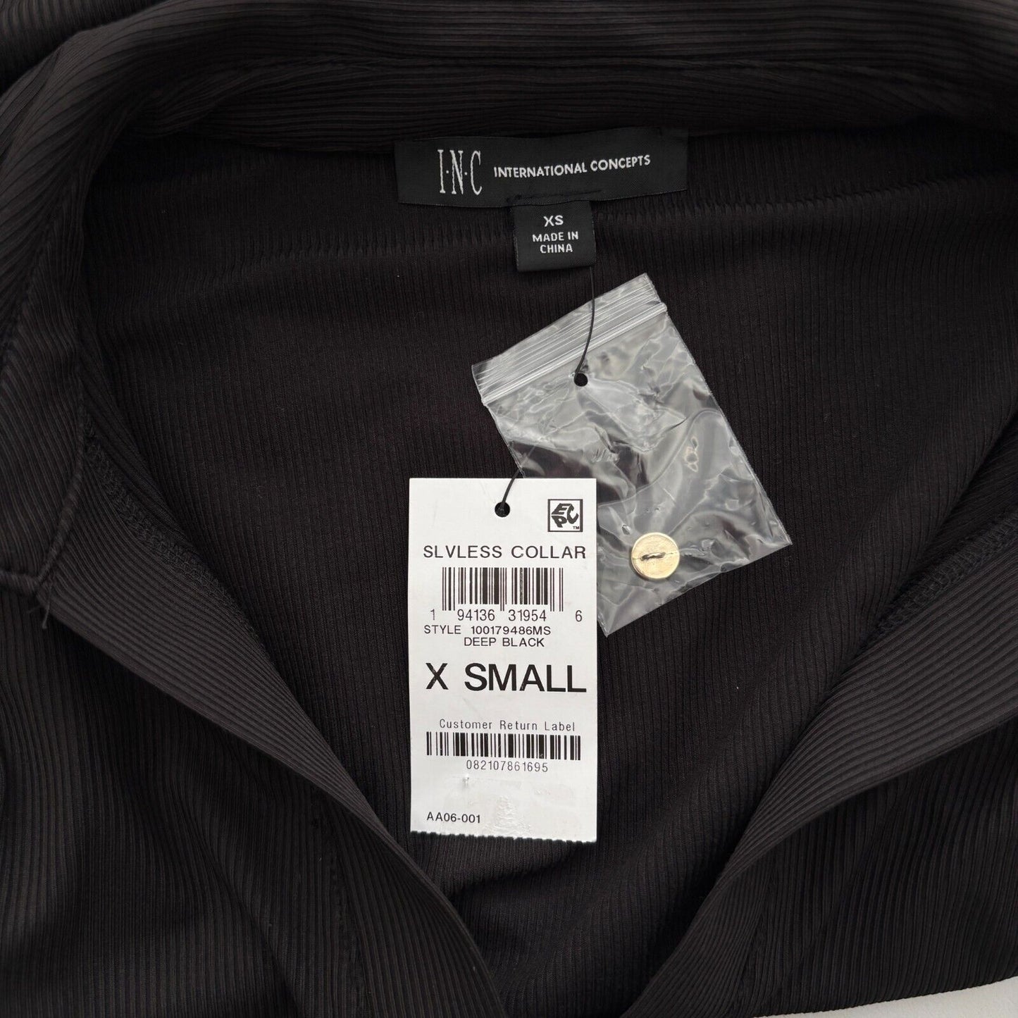 I.N.C. International Concepts Women's Black Ribbed V-Neck Tank Top NWT