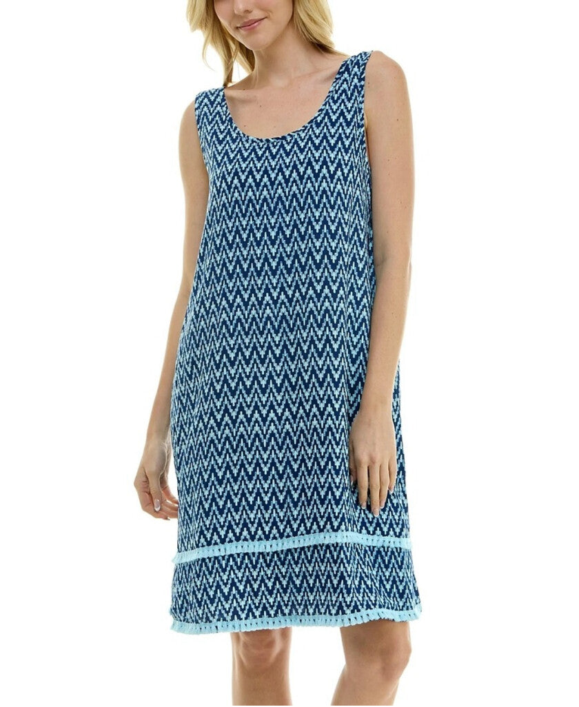 Roudelain Women's Dark Blue Printed Tassel-Trim Tank Nightgown NWT