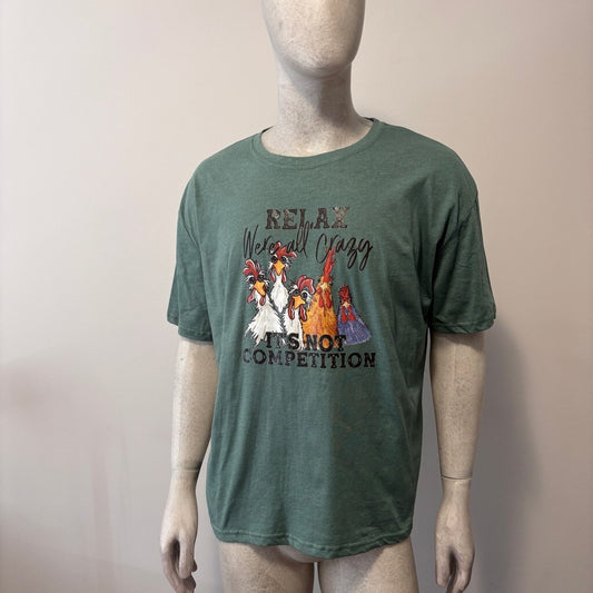 SHEIN Men's Large Green "We Are Crazy" Chicken Graphic Print T-Shirt NIB