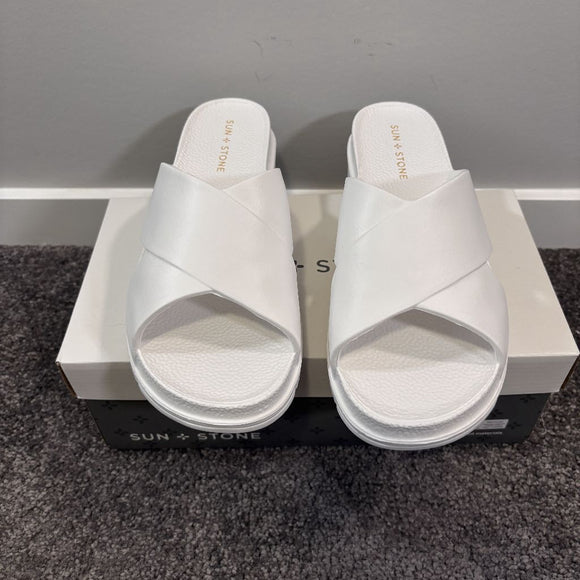 Sun + Stone Women's 9 White Islla Crisscross Slide Wedge Sandals Slides NIB