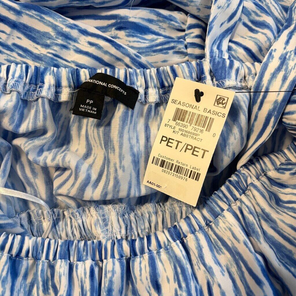 I.N.C. International Concepts Petite White & Blue Tiered Belted Dress NWT