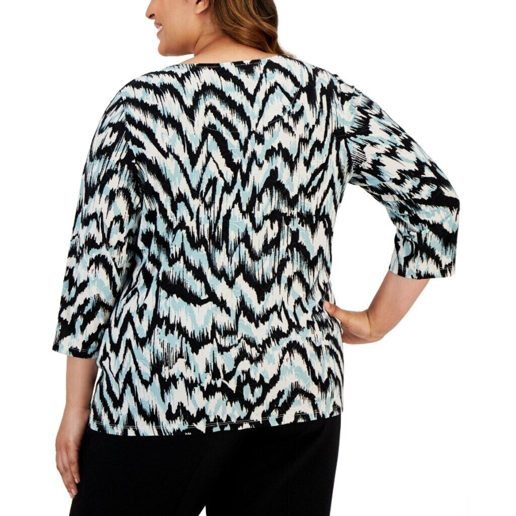 JM Collection Plus Size 3/4-Sleeve Scoop-Neck Multi-Colored Jacquard Top NWT