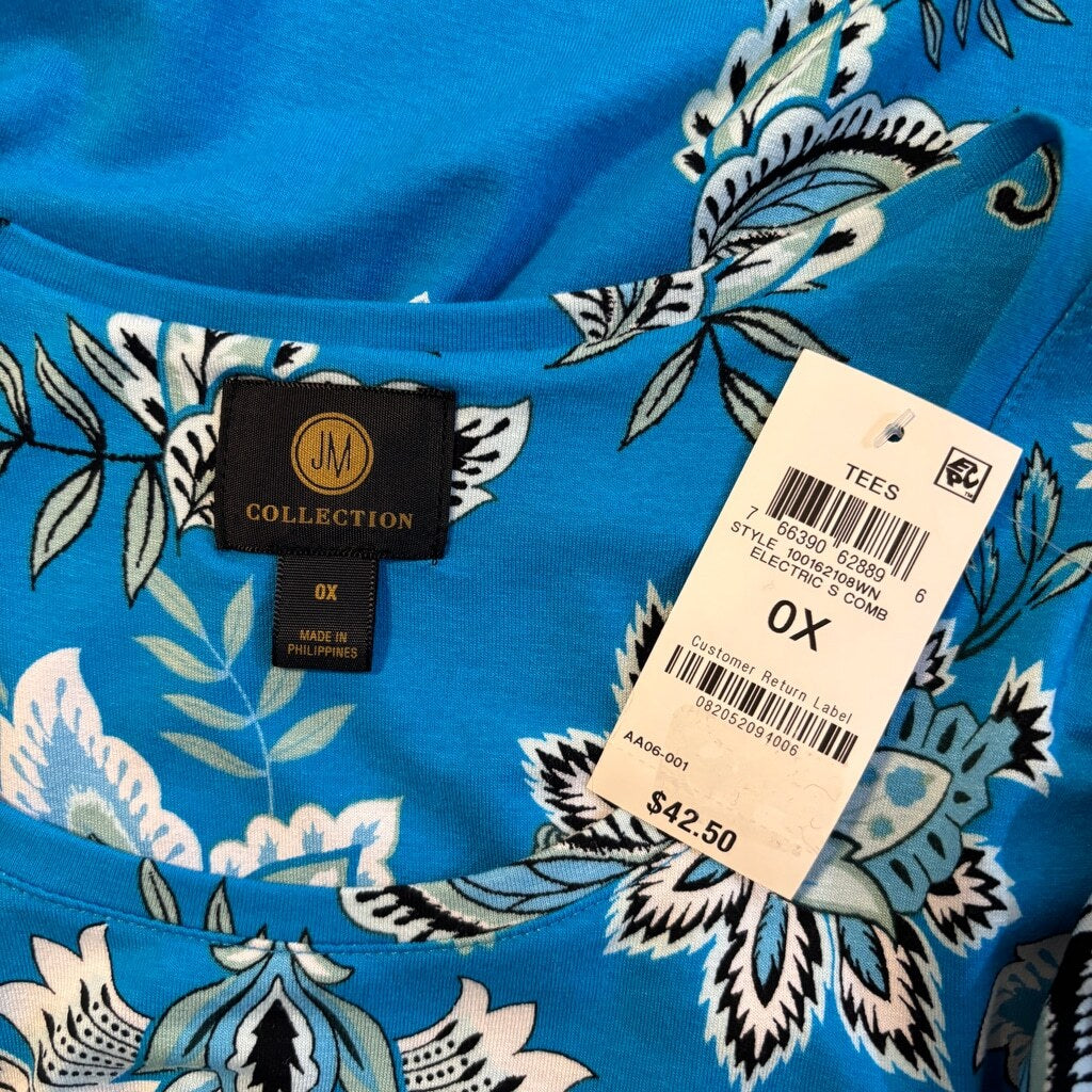 JM Collection Plus Size 0X Blue Paisley Printed Top NWT