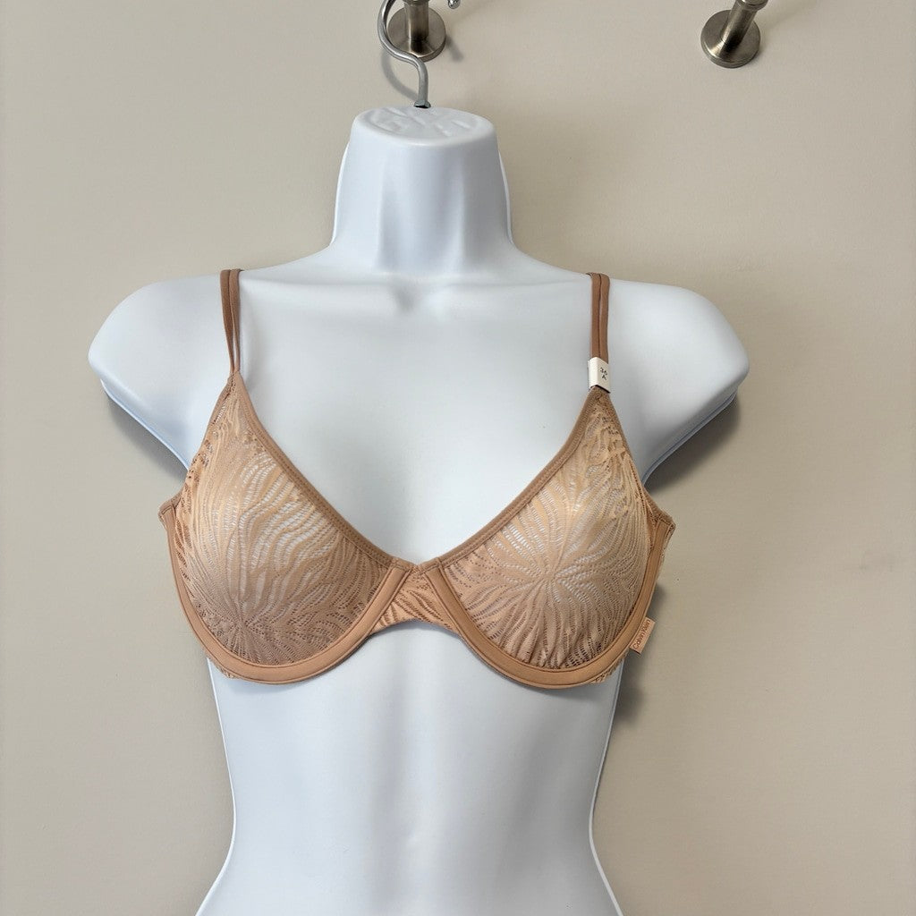 Calvin Klein Women's 36A Nude Sheer Marquisette Lace Unlined Demi Bra NWT