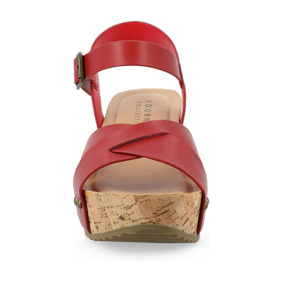 Journee Collection Women's Size 8 & 8.5 Red Cork Block Heel Valentina Shoes NIB