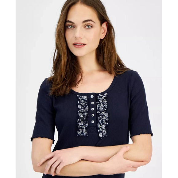 Nautica Jeans Women’s Small Navy Ribbed Short-Sleeve Top NWT