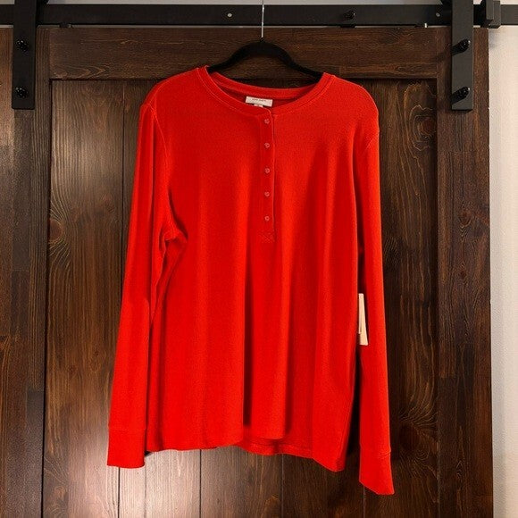 On 34th Plus Size Bright Orange Ribbed Long-Sleeve Henley Top NWT