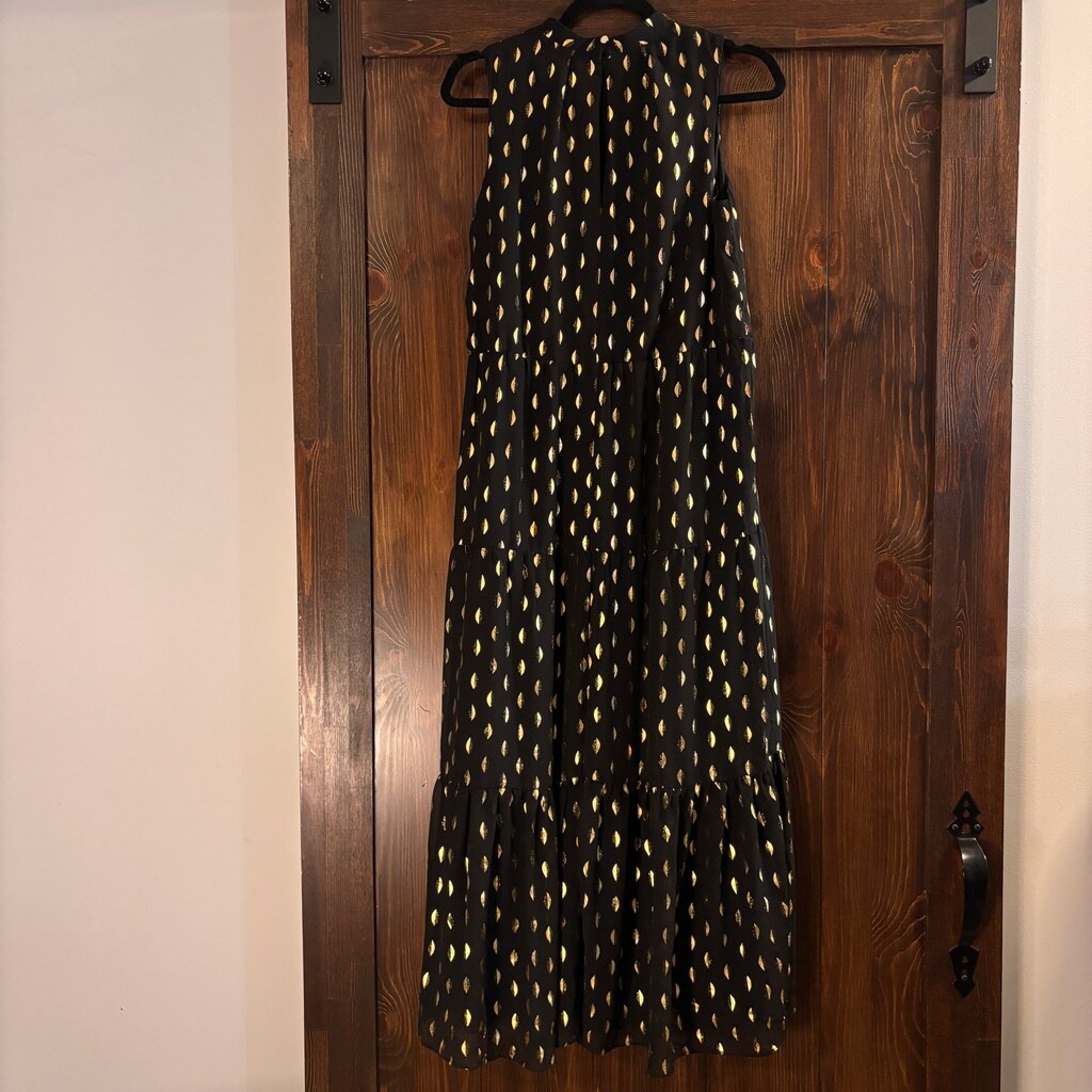 Donna Ricco Size 2 Black & Gold Mock Neck Triple-Tiered Formal Maxi Dress NWT