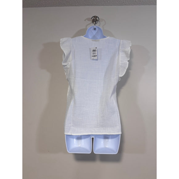 Style & Co White Ruffle Sleeve V-Neck Flutter-Sleeve Blouse Top NWT