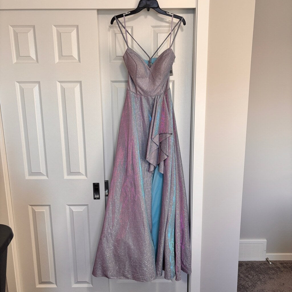 Blondie Nites Juniors' 3 Tie-Back Blue and Purple Glitter Formal Gown /Dress NWT