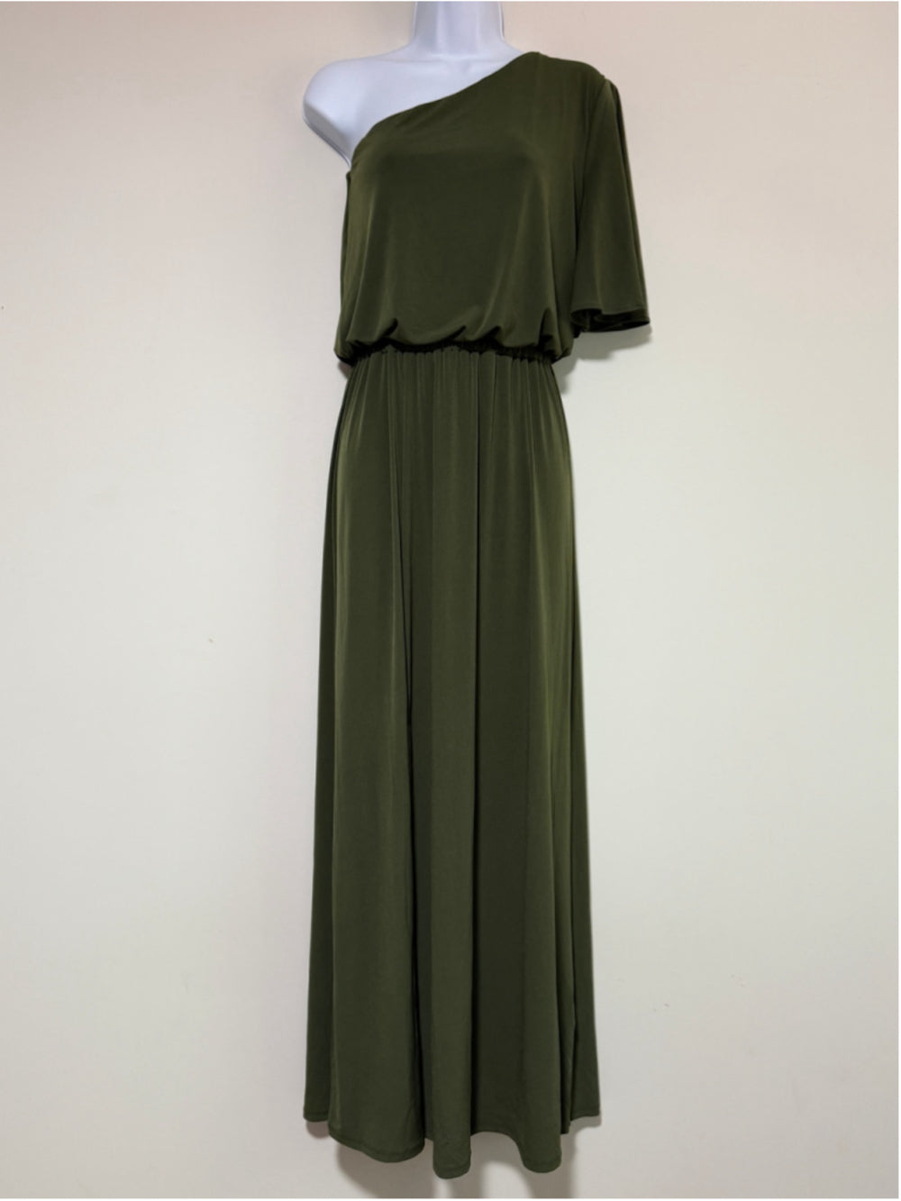 INC International Concepts Medium Dark Green One-Shoulder Maxi Dress NWT