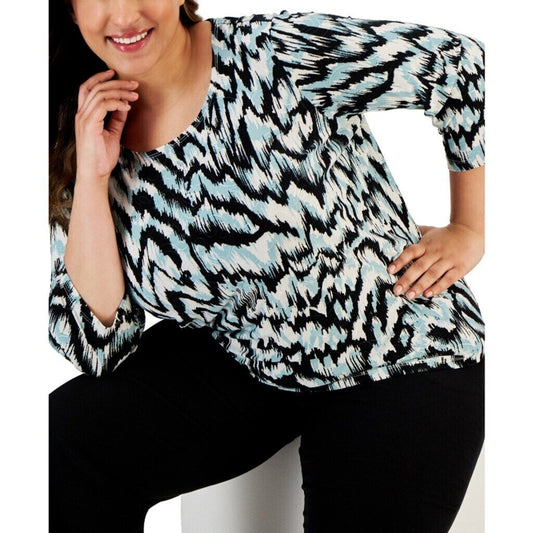 JM Collection Plus Size 3/4-Sleeve Scoop-Neck Multi-Colored Jacquard Top NWT