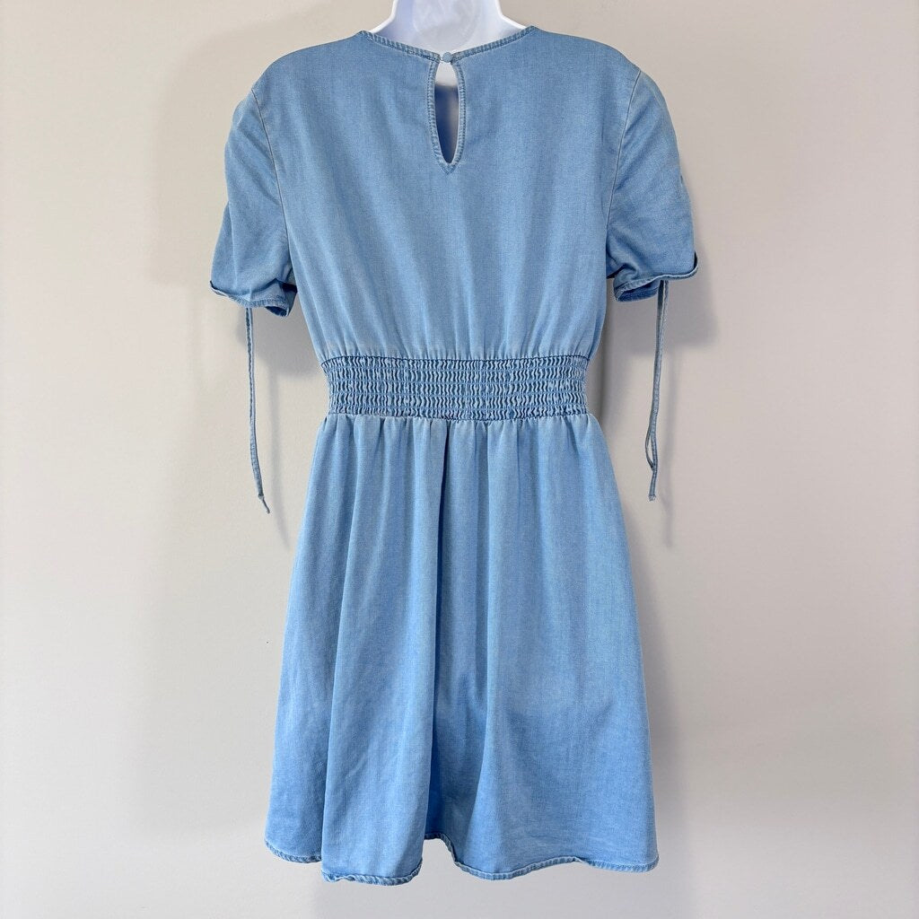 Bar III Women's Size Medium Blue Chambray Short Sleeve Summer Mini Dress NWT