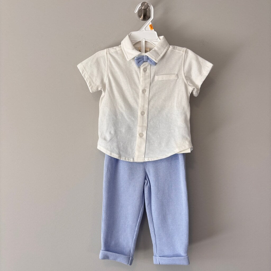 First Impressions 12M Baby Boys Button-Down Bowtie Shirt and Waffle Pants NWT
