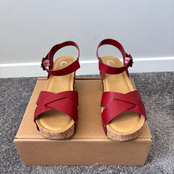 Journee Collection Women's Size 8 & 8.5 Red Cork Block Heel Valentina Shoes NIB