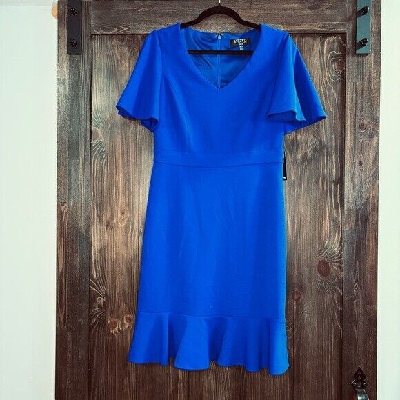 Kasper Women's Blue Flutter-Sleeve Sheath Dress NWT