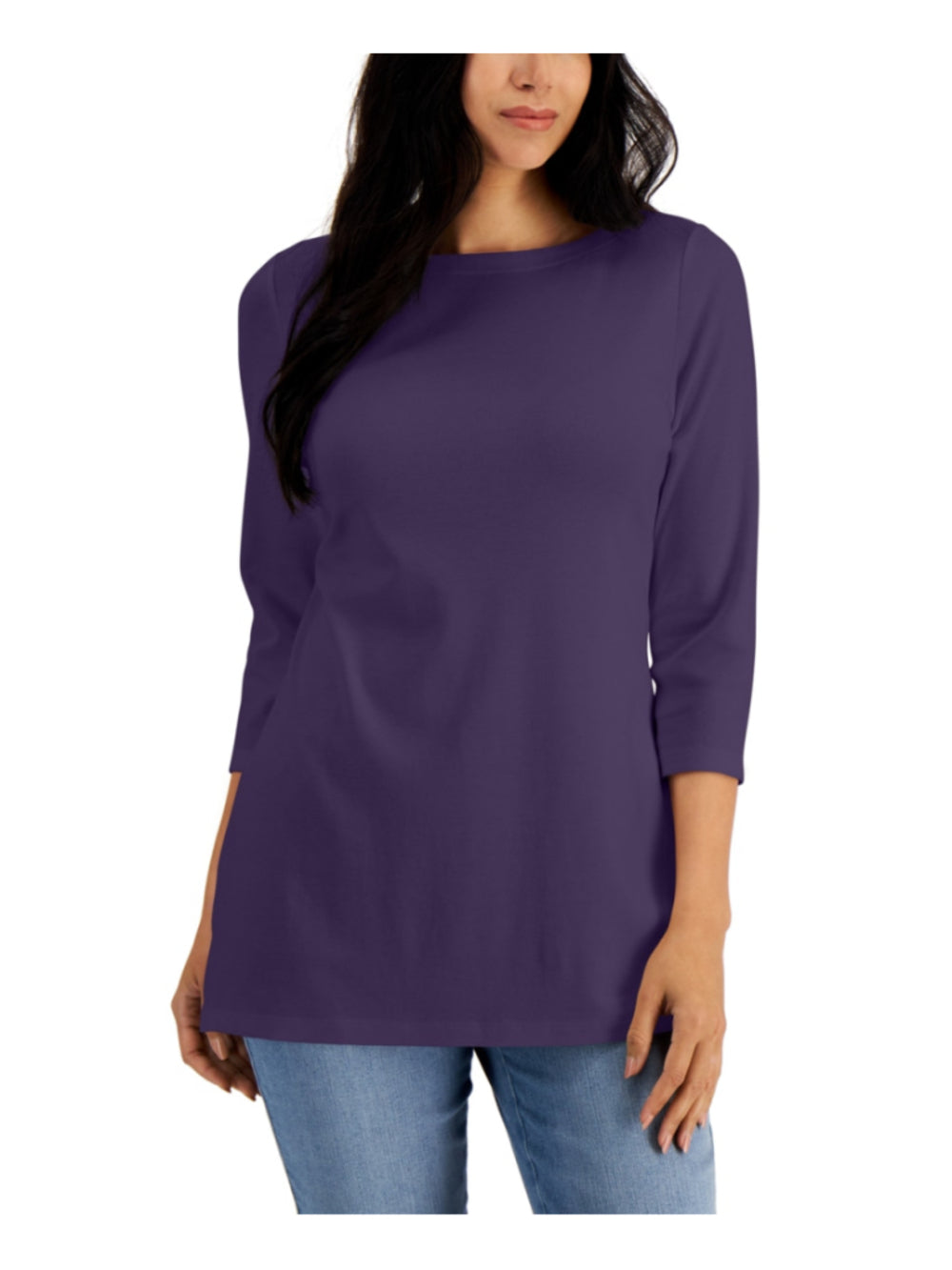 Karen Scott Extra Large 100% Cotton Purple 3/4 Sleeve Boat Neck Tunic Top NWT