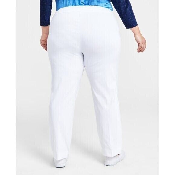 JM Collection Plus Size White Stretchy Tummy Control Pull-On Slim-Leg Pants NWT