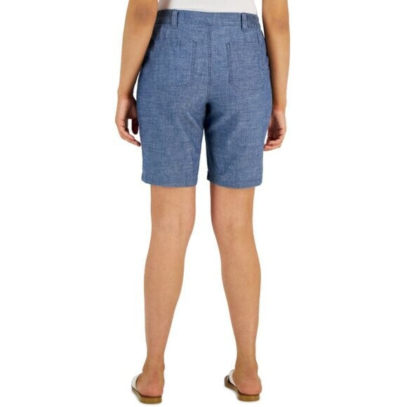 Karen Scott Women's Mid Rise Blue Chambray Shorts NWT