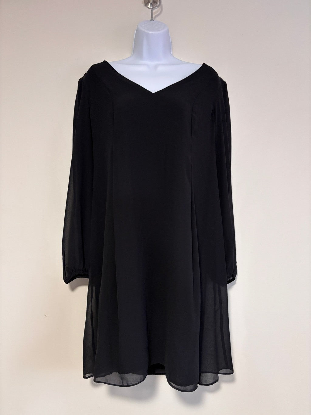 INC International Concepts Size Medium Black Chiffon Long Sleeve Mini Dress NWT