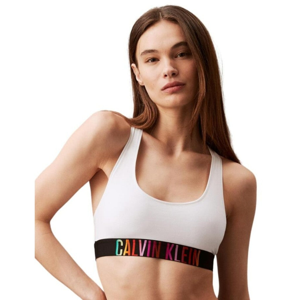 Calvin Klein Size Medium White Racerback Logo Bralette / Loungewear NWT