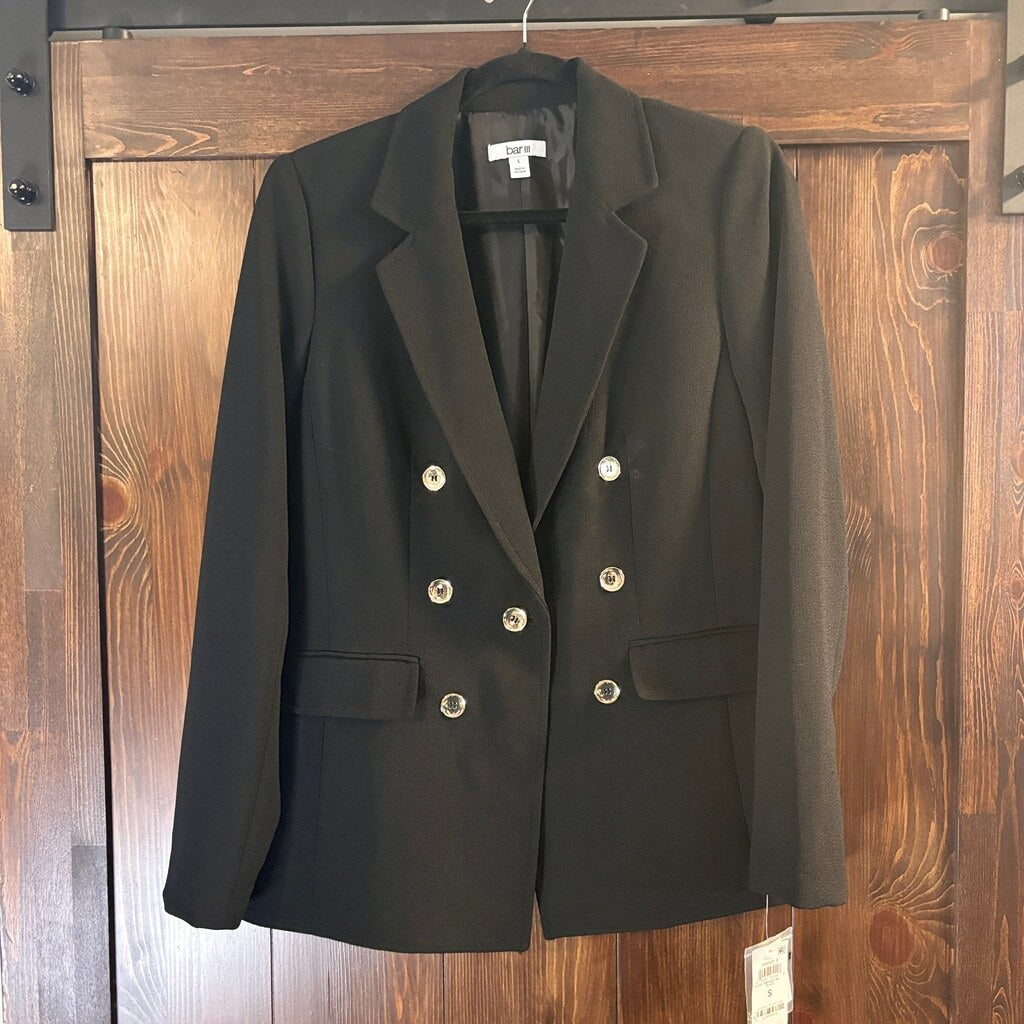 Bar III Women's Size Small Black Textured Crepe Button Front Blazer NWT