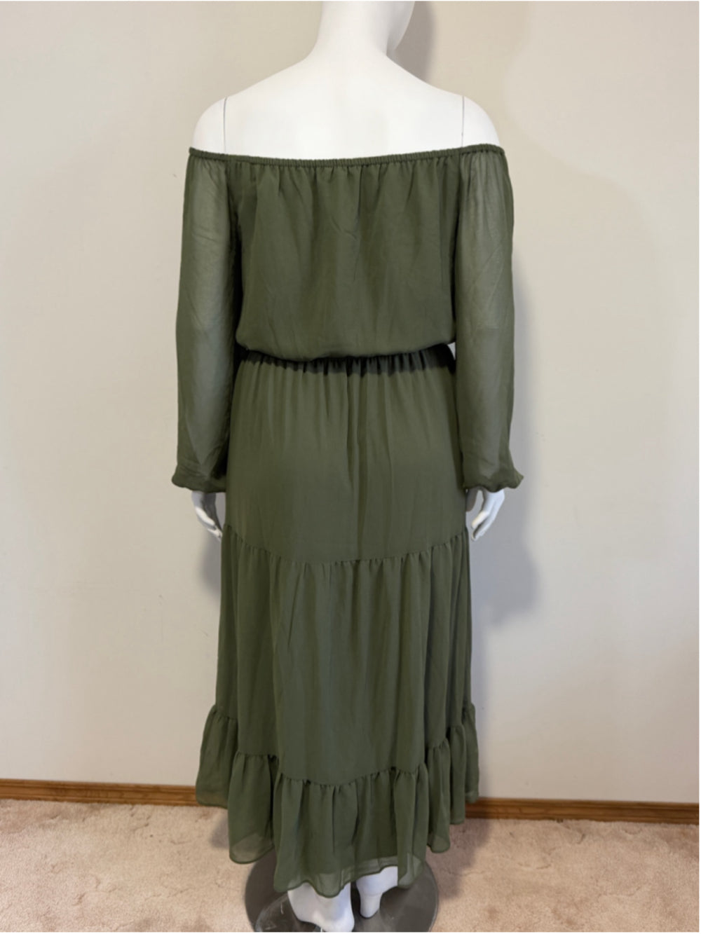 INC International Concepts Size XL Green Off-The-Shoulder Tiered Maxi Dress NWT