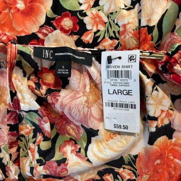 I.N.C. INTERNATIONAL CONCEPTS Women's Floral Printed Satin Long-Sleeve Top NWT
