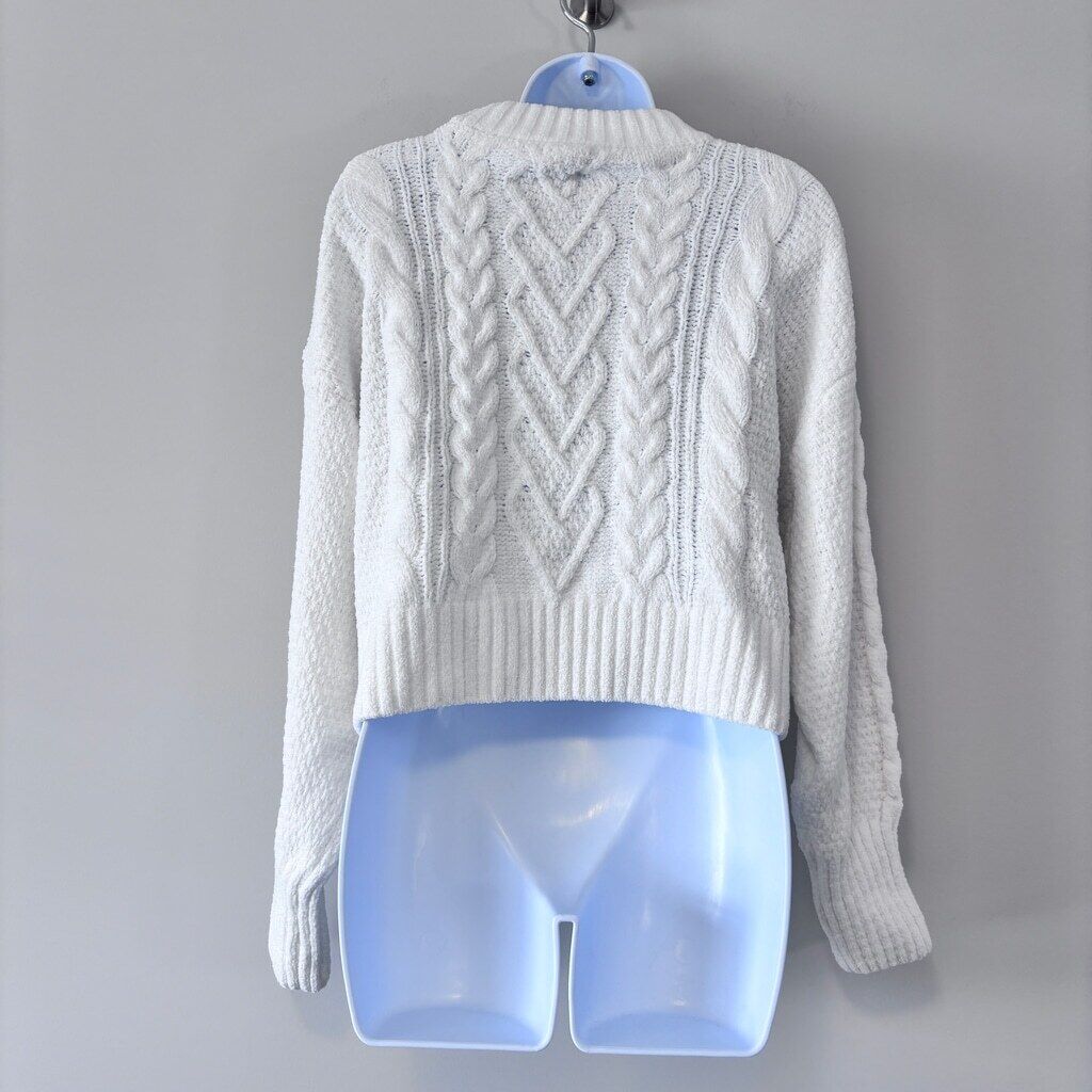 Hippie Rose Medium White Soft & Cozy Cable-Knit Mockneck Cropped Sweater NWT