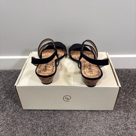 LifeStride Women's Size 6.5 Black Yasmine Strappy Wedge Sandals NIB