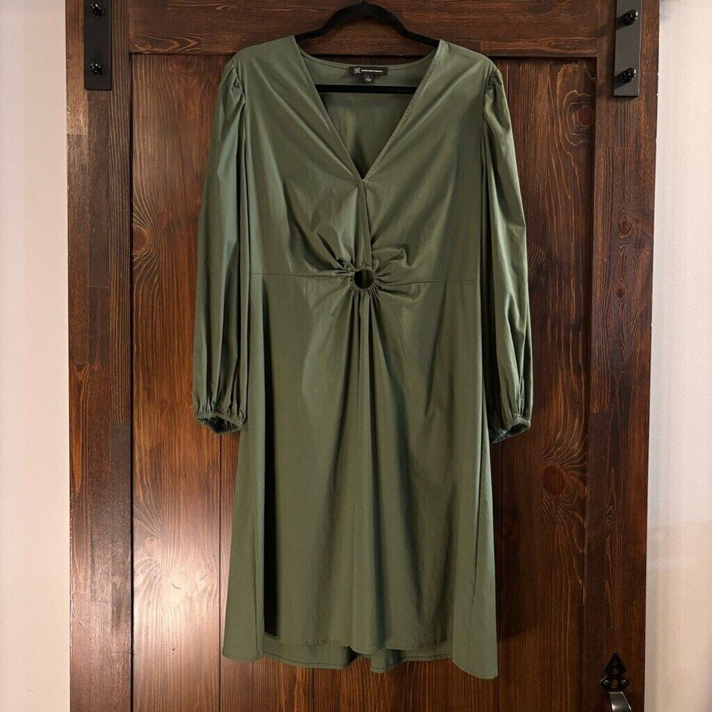 I.N.C. International Concepts Women's Green V-Neck Puff Sleeve Mini Dress NWT