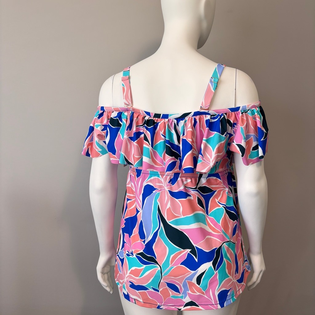 Raisins Women's 24W Plus Size Multicolor Off-The-Shoulder Tankini Top NWT