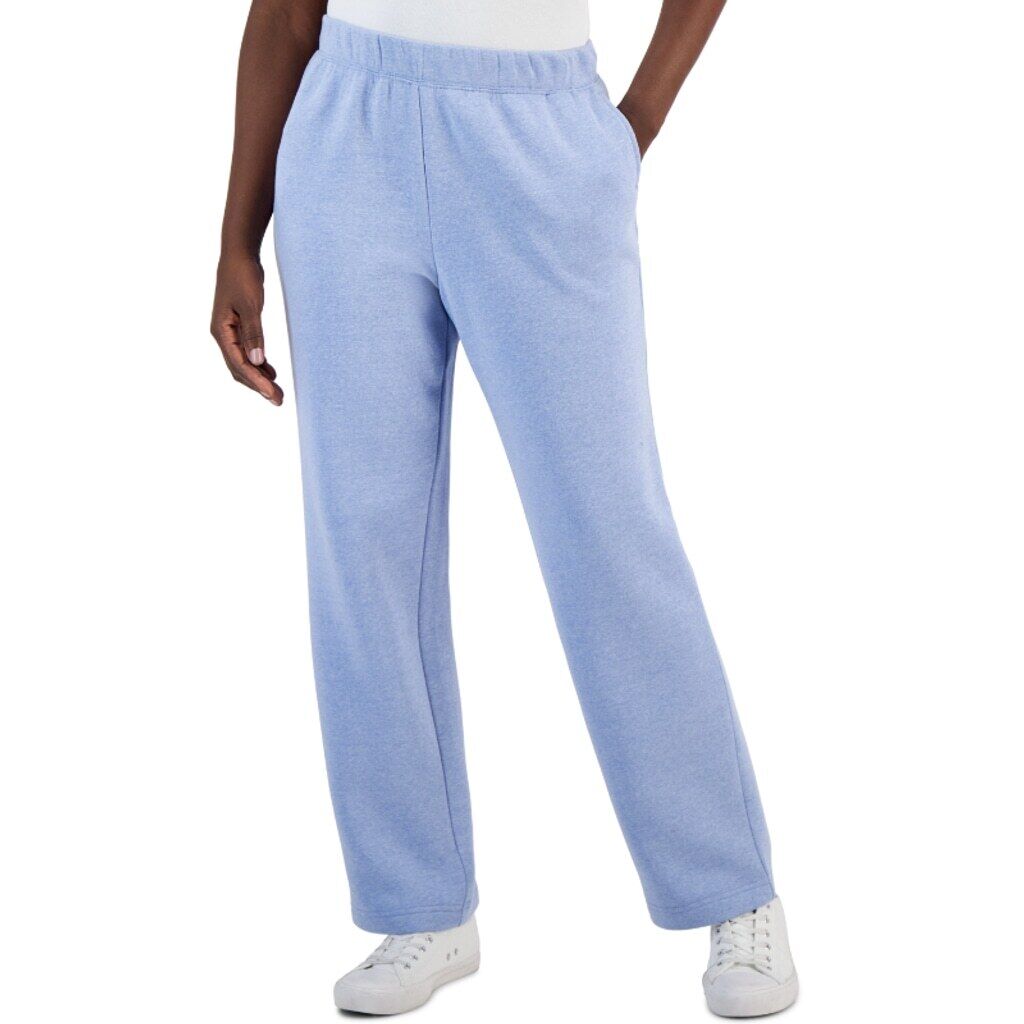 Karen Scott Women's Large Light Blue Fleece Knit Mid-Rise Pull-On Pants NWT