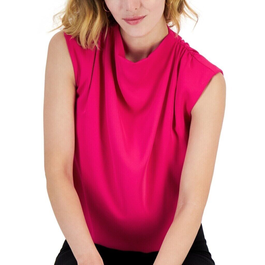 INC International Concepts Women's Hot Pink Sleeveless High Neck Blouse NWT