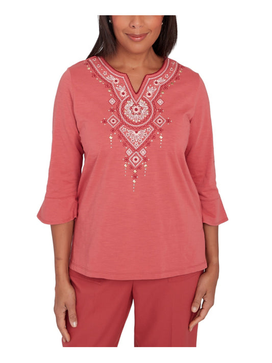 Alfred Dunner Petite Extra Large Red Split Neck Floral Embroidered Top NWT