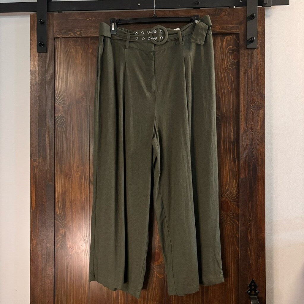 I.N.C. International Concepts Women's XL Green Linen Cropped Wide-Leg Pants NWT