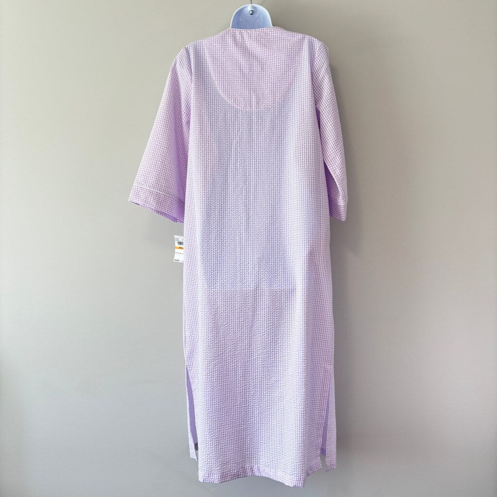 Miss Elaine Women's Small Purple & White Checkered 3/4-Sleeve Zip-Up Robe NWT