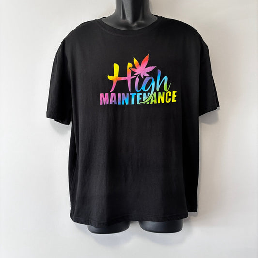 SHEIN Men's Small Graphic Tee High Maintenance Rainbow Print Black T-Shirt NWT