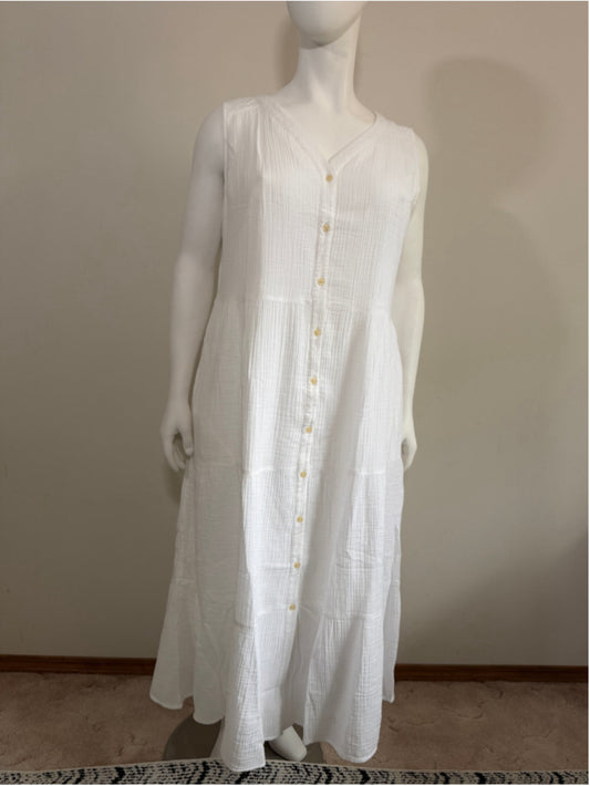 Style & Co. Size XL White Tiered 100% Cotton Button Front Maxi Dress NWT