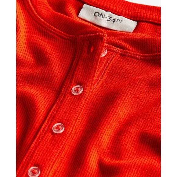 On 34th Plus Size Bright Orange Ribbed Long-Sleeve Henley Top NWT