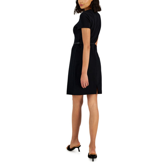 Alfani Women's Medium Petite Black Short-Sleeve Belted Dress NWT