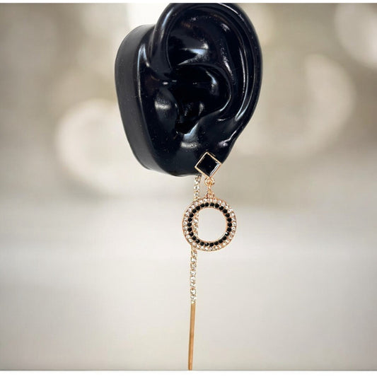 Women's Modern Style Gold and Black Dangle Earrings NWT