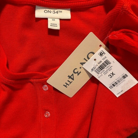 On 34th Plus Size Bright Orange Ribbed Long-Sleeve Henley Top NWT