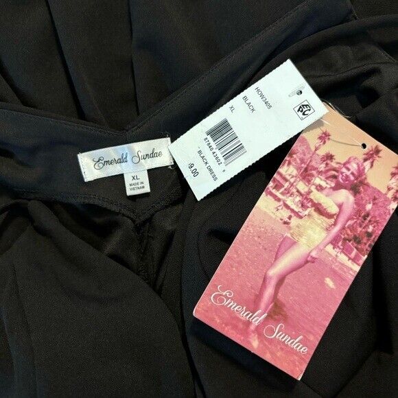 EMERALD SUNDAE Black Asymmetrical-Hem Mini Bodycon Strappy Dress NWT