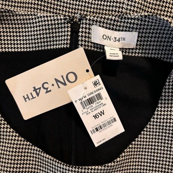 On 34th Plus Size White and Black Houndstooth Double-Weave Sheath Dress NWT